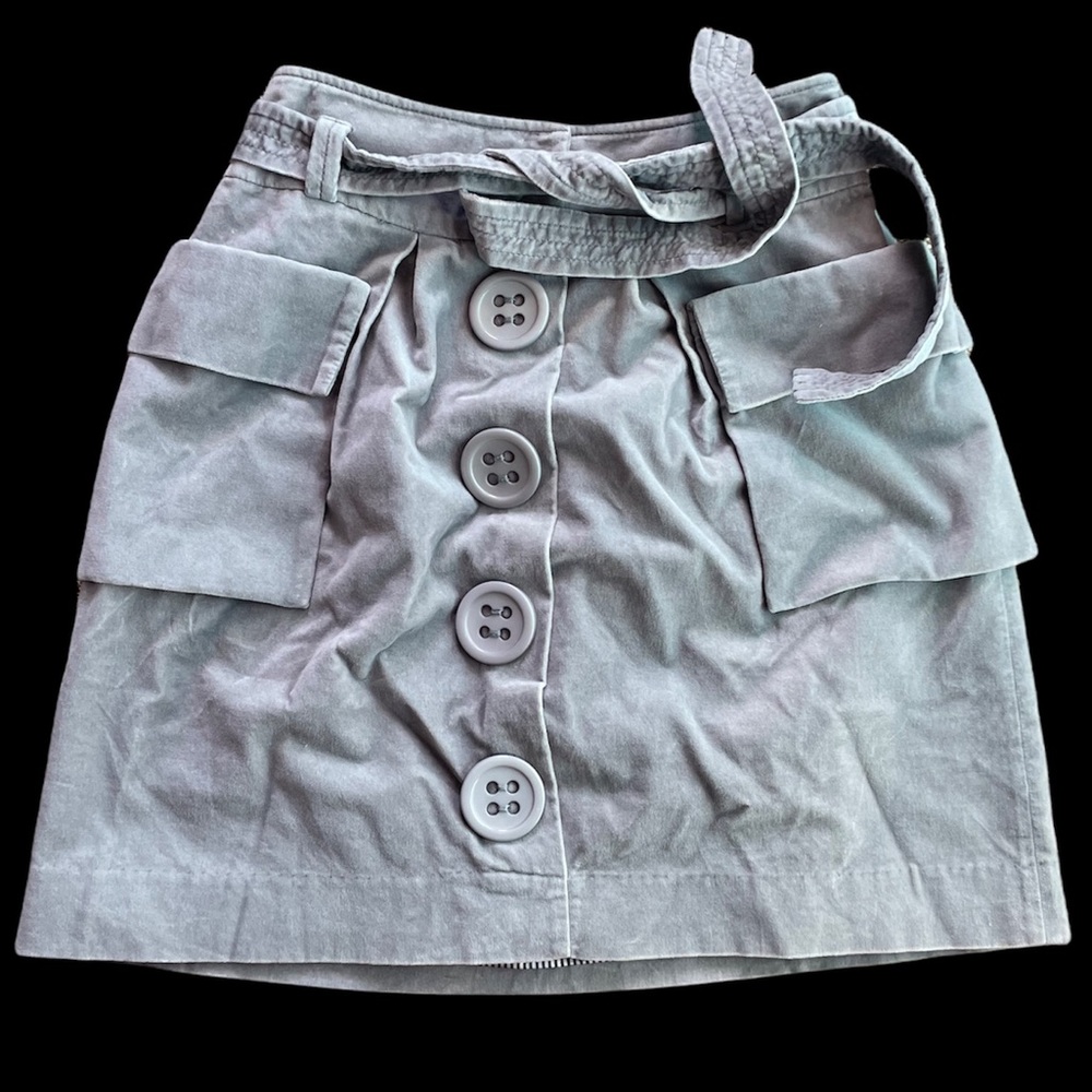 Anthropologie Elevenses Grey Velvet Button Skirt